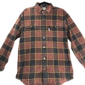 Carhartt Original Fit Mens Brown Black Tan Plaid Button Flannel Shirt Medium